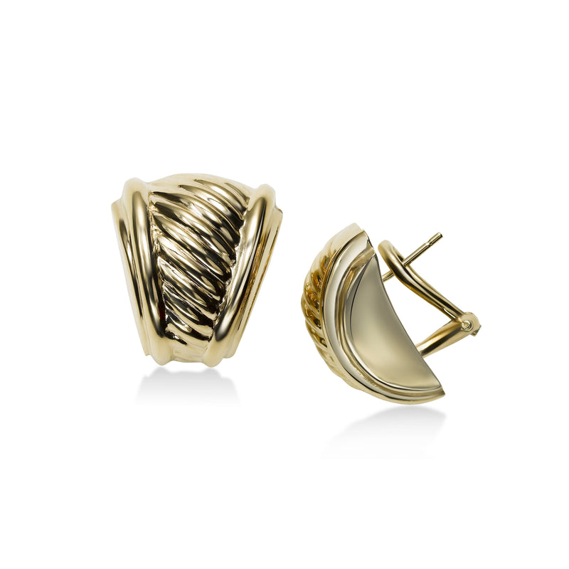 Diagonally Ribbed Button Earrings, 14K Yellow Gold