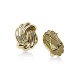Double Swirl Shaped Button Earrings, 14K Yellow Gold