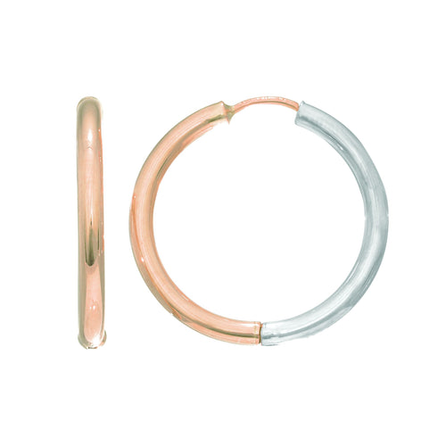 Two Tone Hoop Earrings, .80 Inch, 14 Karat Gold