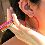 Super Pink Glitter Enamel Hoops, Sterling Silver