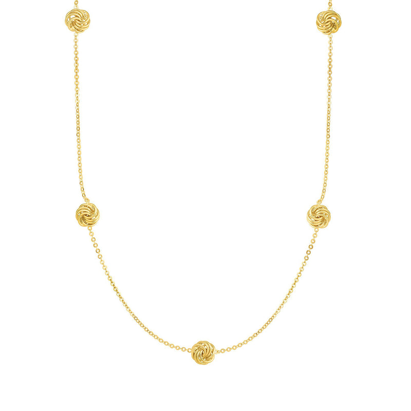 Love Knot Station Gold Necklace, 18 Inches, 14K Yellow Gold