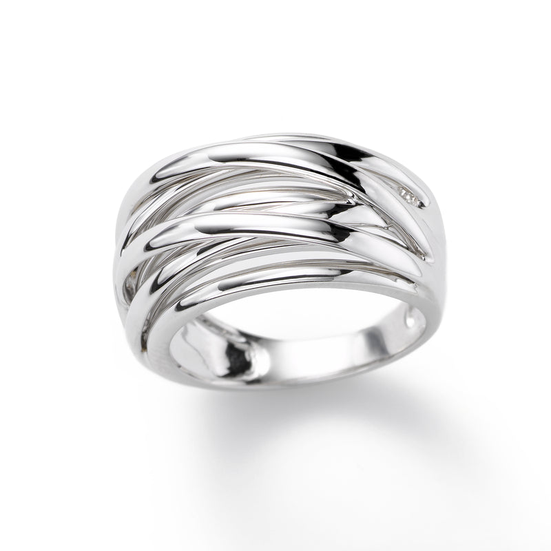 Domed Overlapping Strands Ring, 14K White Gold