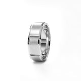 Mens Brushed Beveled Wedding Band, 8 MM, 14K White Gold