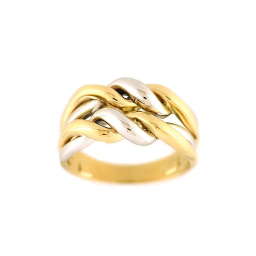 Two Tone Double Twist Ring, 18 Karat Gold