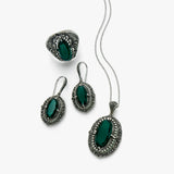 Swarovski Marcasite Pendant with Green Agate, Sterling Silver