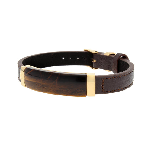 Tiger's Eye Men's Bracelet, Brown Leather, 9.50 Inches