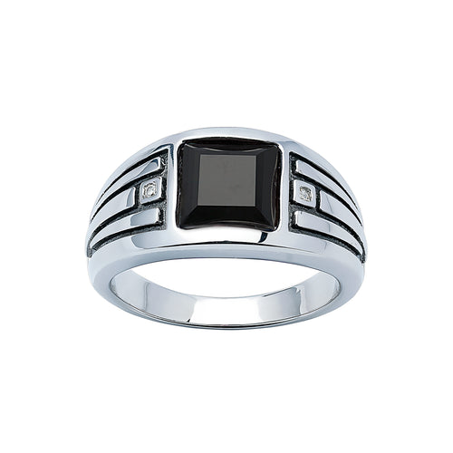 Black Onyx and Diamond Ring, Size 10, Sterling SIlver