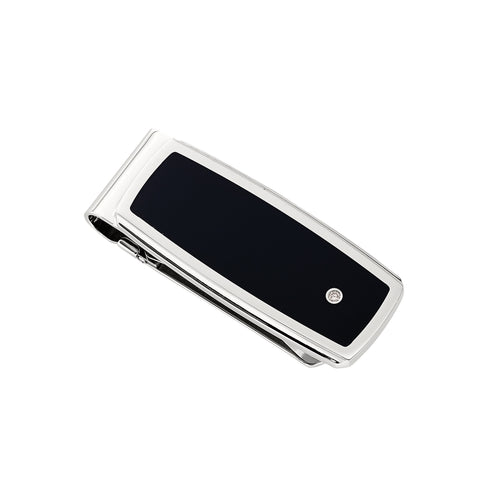 Black Enamel Money Clip with Diamond, Stainless Steel