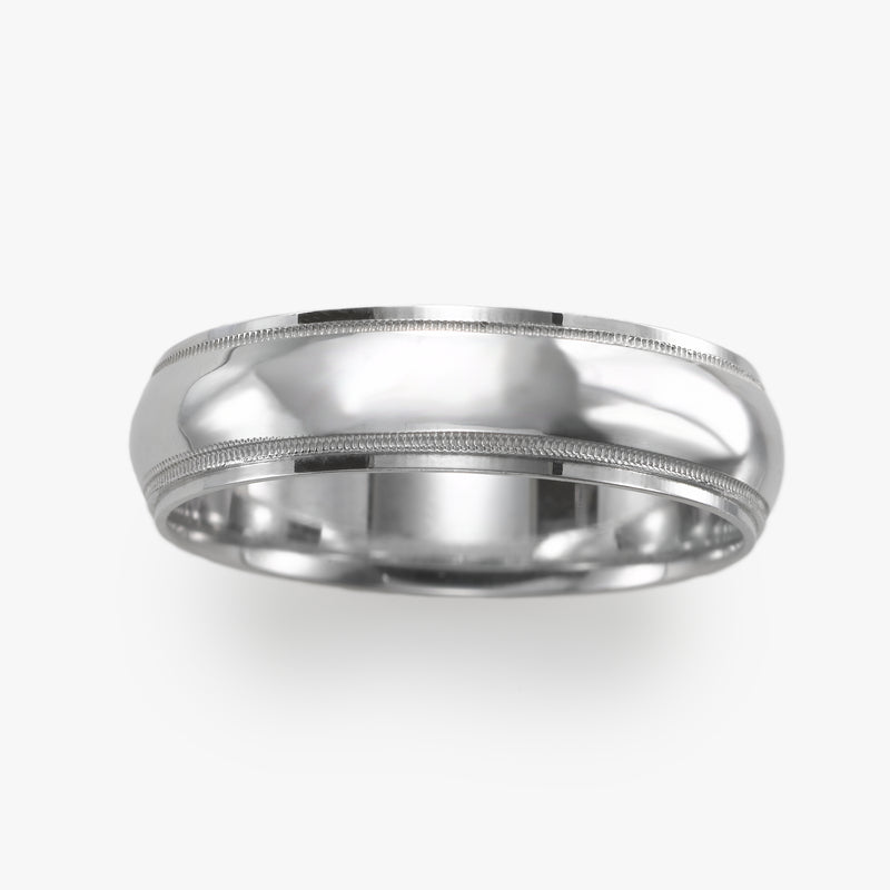 Wedding Band, Domed Center, Milgrain Edges, 6 MM, Sterling