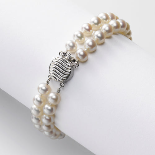 2 Strand Freshwater Cultured Pearl Bracelet, 6MM, 14K