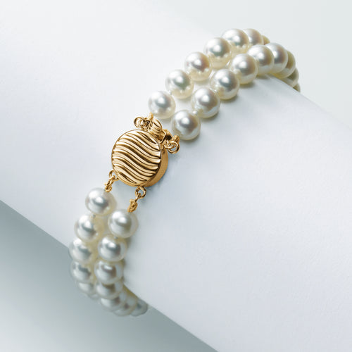 2 Strand 6MM Freshwater Cultured Pearl Bracelet, 14K Yellow Gold