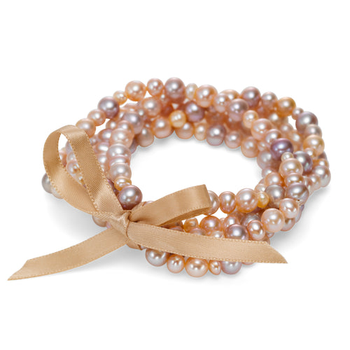 Pink tones Cultured Freshwater Pearl Stretch Bracelets, Set of 5