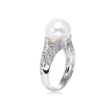 Freshwater Cultured Pearl and Diamond Ring, 18K White Gold