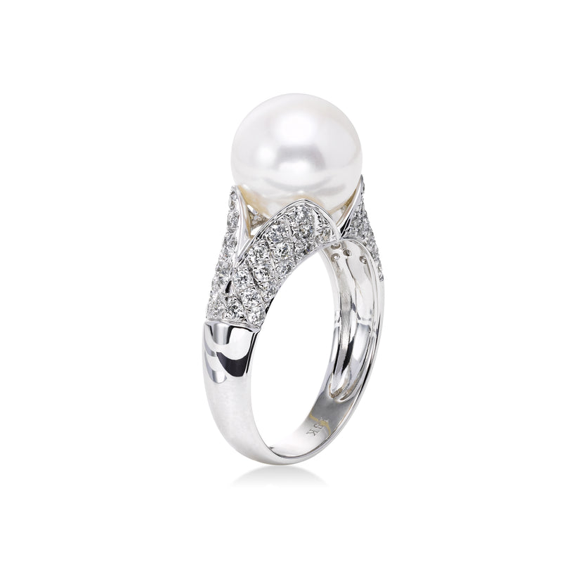 Freshwater Cultured Pearl and Diamond Ring, 18K White Gold