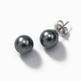 Grey Tahitian Cultured Pearl Earrings, 9-10MM, 14K White Gold