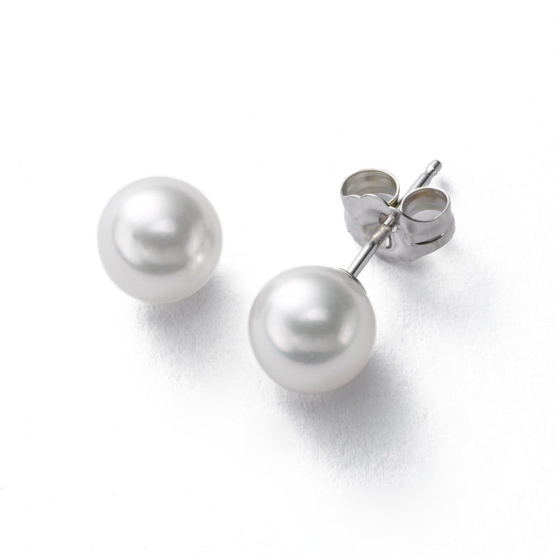 Classic Cultured Akoya Pearl Earrings, 8 MM, 14K Gold