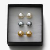 Set of Three Pairs Freshwater Pearl Stud Earrings, Sterling Silver