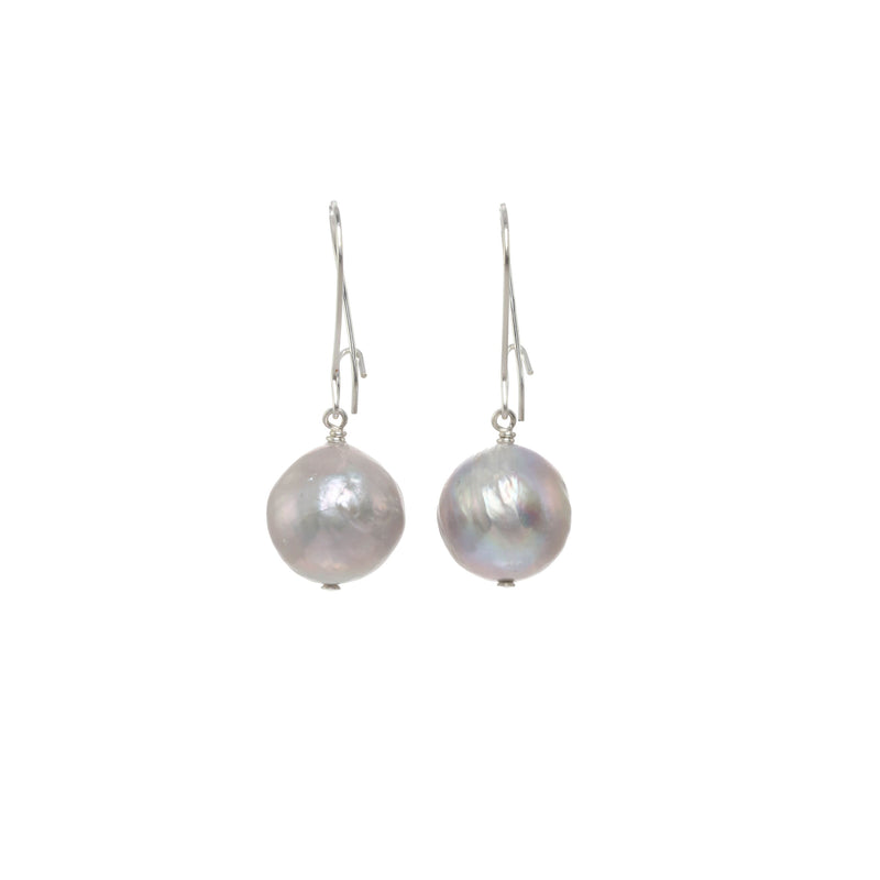 Grey Baroque Pearl Dangle Earrings, Sterling Silver