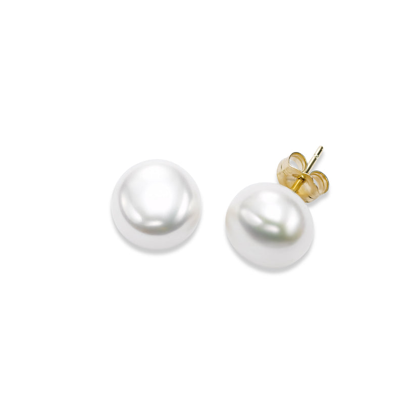 Freshwater Cultured Pearl Button Earrings, 9.5-10MM, 14K Yellow Gold