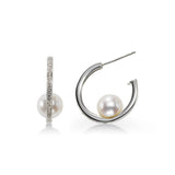 Freshwater Cultured Pearl and Diamond Hoop Earrings, 14K White Gold