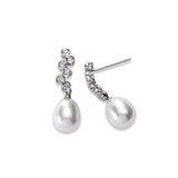 Freshwater Cultured Pearl and Diamond Drop Earrings, 14K White Gold