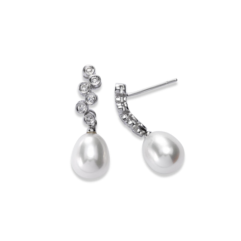 Freshwater Cultured Pearl and Diamond Drop Earrings, 14K White Gold
