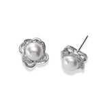 Freshwater Cultured Pearl and Diamond Button Earrings, 14K White Gold