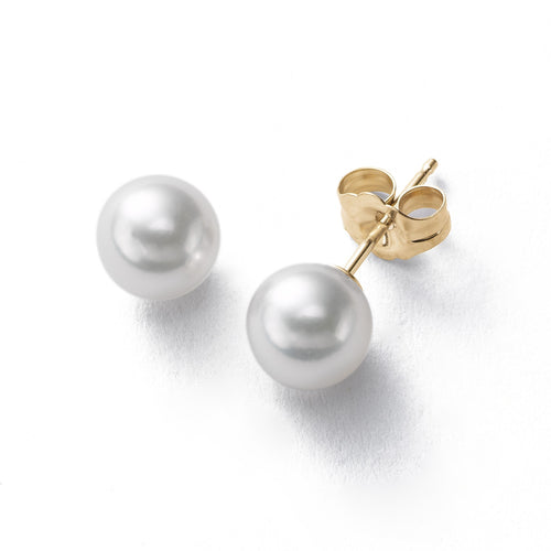 Akoya Cultured Pearl Stud Earrings, 6 MM, 14K Yellow Gold