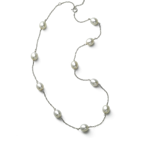 White Freshwater Cultured Pearls, 17 inches, Sterling Silver