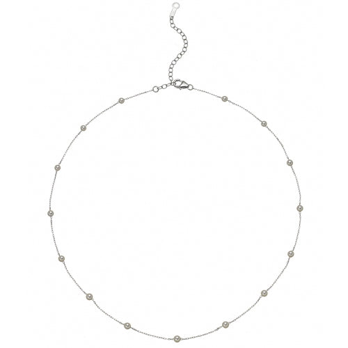 Akoya Cultured Pearl Station Necklace, 18 Inches, 14K White Gold