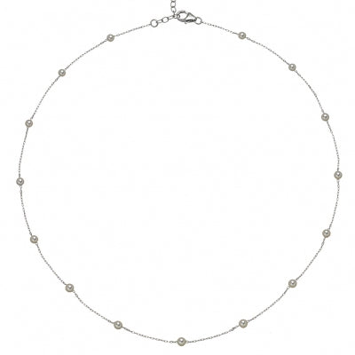 Akoya Cultured Pearl Station Necklace, 18 Inches, 14K White Gold