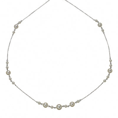 Akoya Cultured Pearl Cluster Necklace, 18 Inches, 14K White Gold