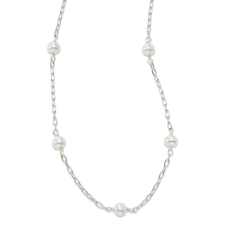 Child's Freshwater Cultured Pearl Station Necklace, Sterling Silver