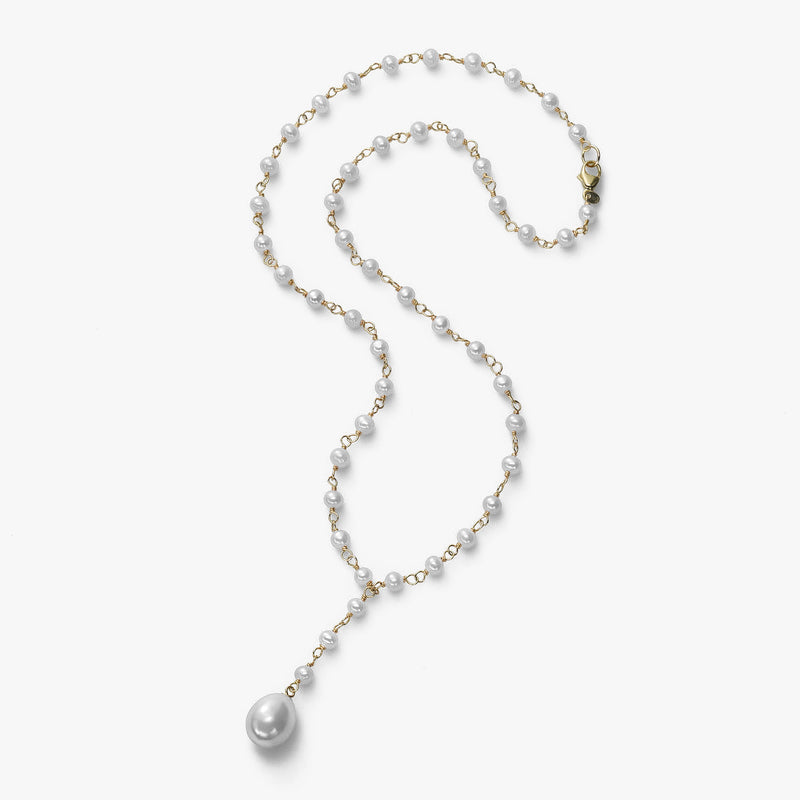 White Cultured Freshwater Pearl 17 Iinch Necklace with Drop