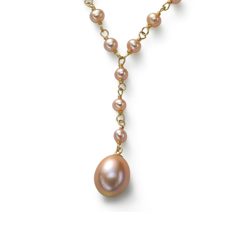 Pink Cultured Freshwater Pearl 17 Inch Necklace with Drop