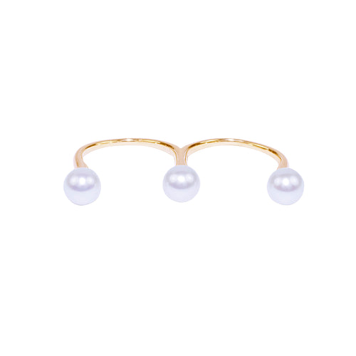 Two Finger Freshwater Cultured Pearl Ring, 14K Yellow Gold