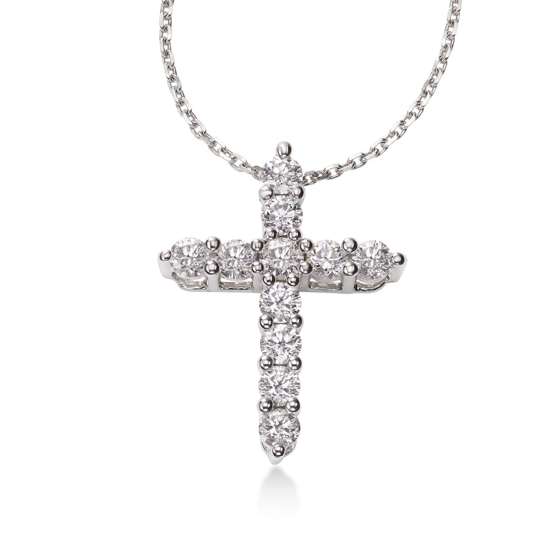 Shared Prong Diamond Cross, 1 Carat, 14K White Gold