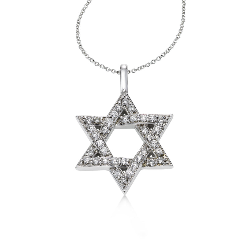 Large Diamond Star of David Pendant, .70 Carat, 14K White Gold