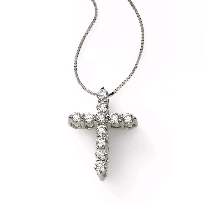 Shared Prong Diamond Cross, .50 Carat, 14K White Gold