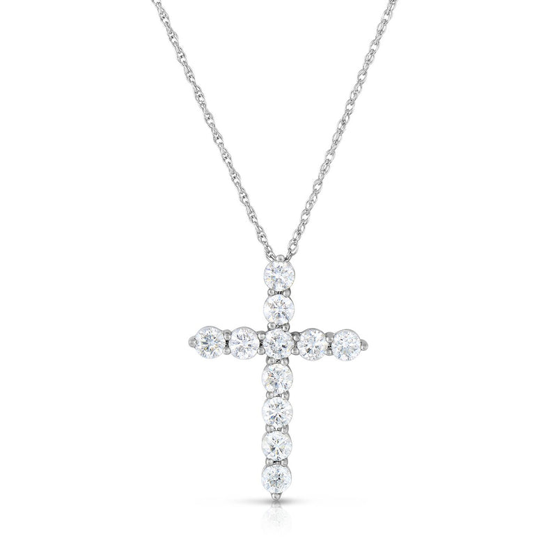 Shared Prong Diamond Cross, 1.50 Carats, 14K White Gold