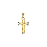 Two Tone Rope Design Cross Pendant, 14 Karat Gold