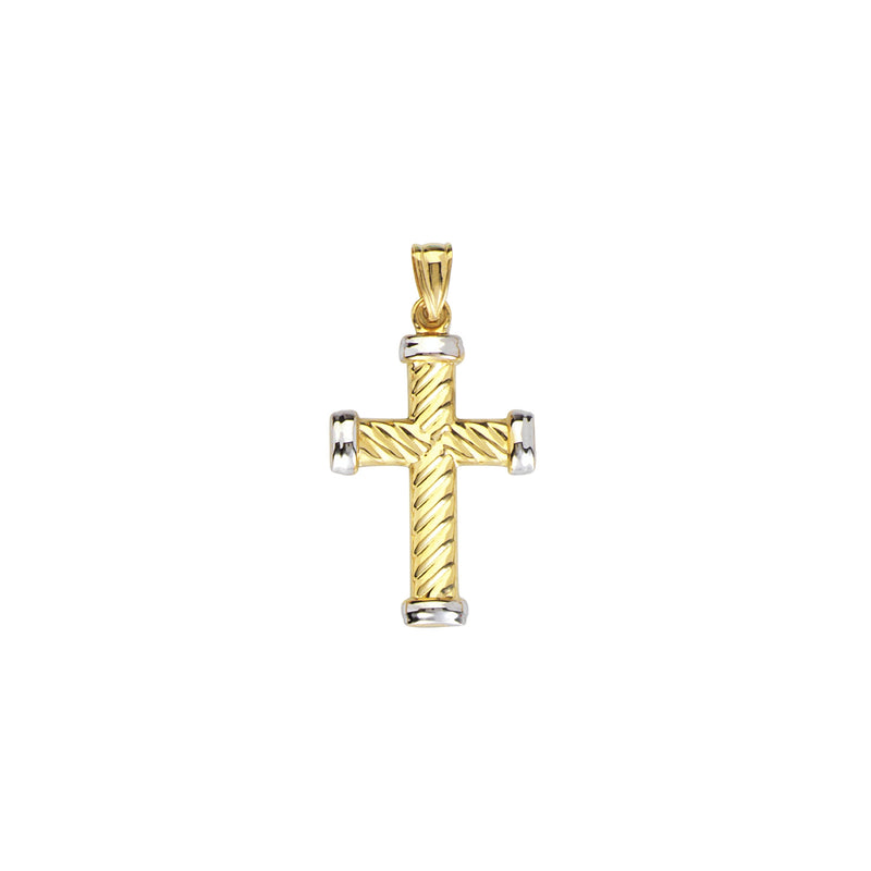 Two Tone Rope Design Cross Pendant, 14 Karat Gold