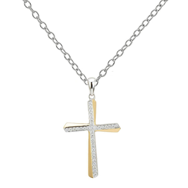 Two Tone Offset Diamond Cross, 14 Karat Gold | Diamond Jewelry Stores ...