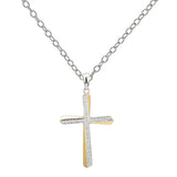 Two Tone Offset Diamond Cross, 14 Karat Gold