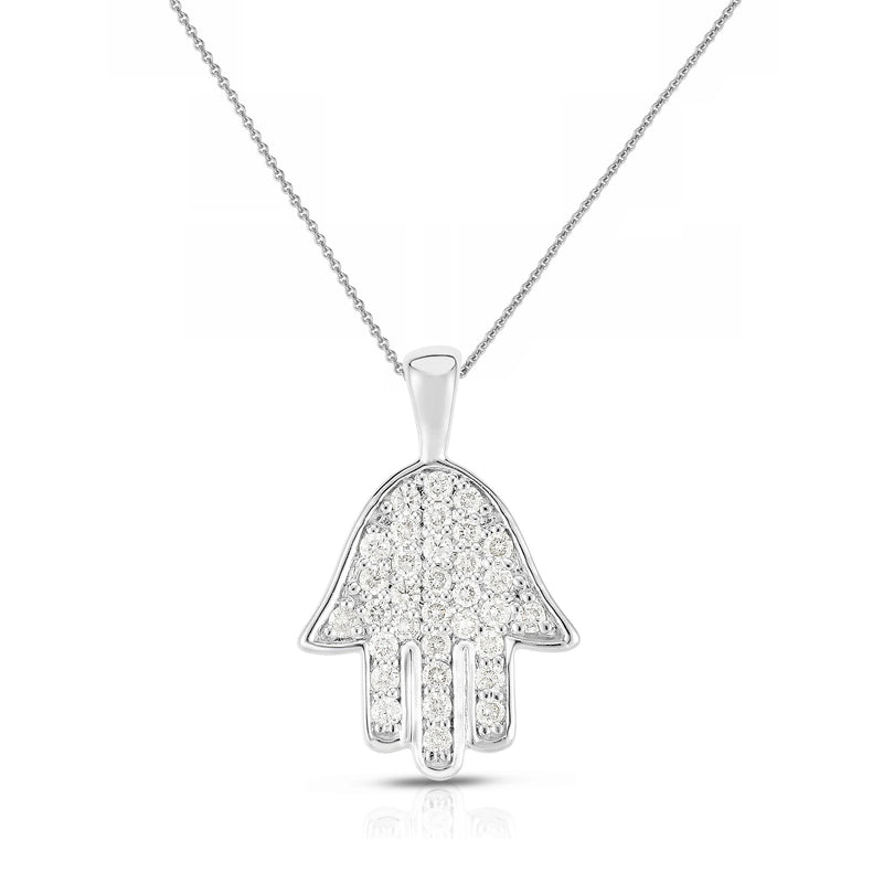 Diamond Hamsa Pendant, 14K White Gold
