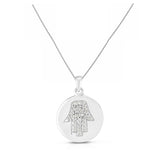 Diamond Hamsa in Disc Pendant, 14K White Gold