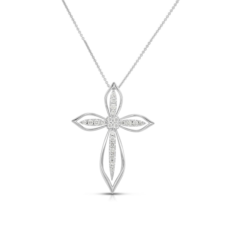 Graceful Open Design Diamond Cross, 14K White Gold