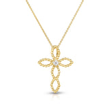Open Design Cross with Diamond Center .75-Inch, 14K Yellow Gold