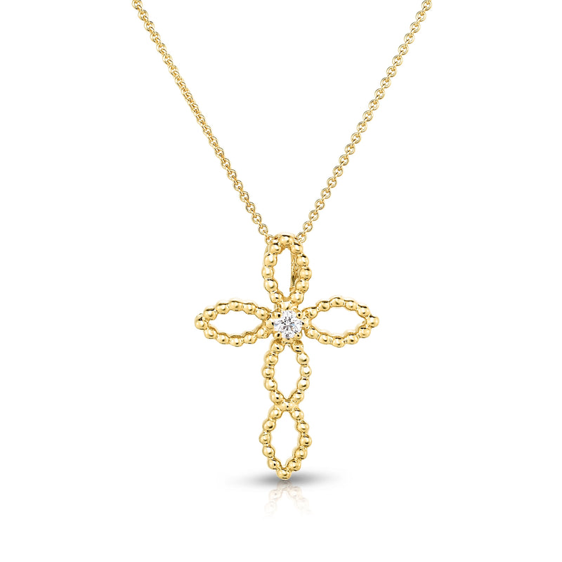 Open Design Cross with Diamond Center .75-Inch, 14K Yellow Gold