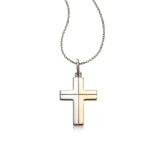 Modern Two Tone Cross Pendant, 14 Karat Gold